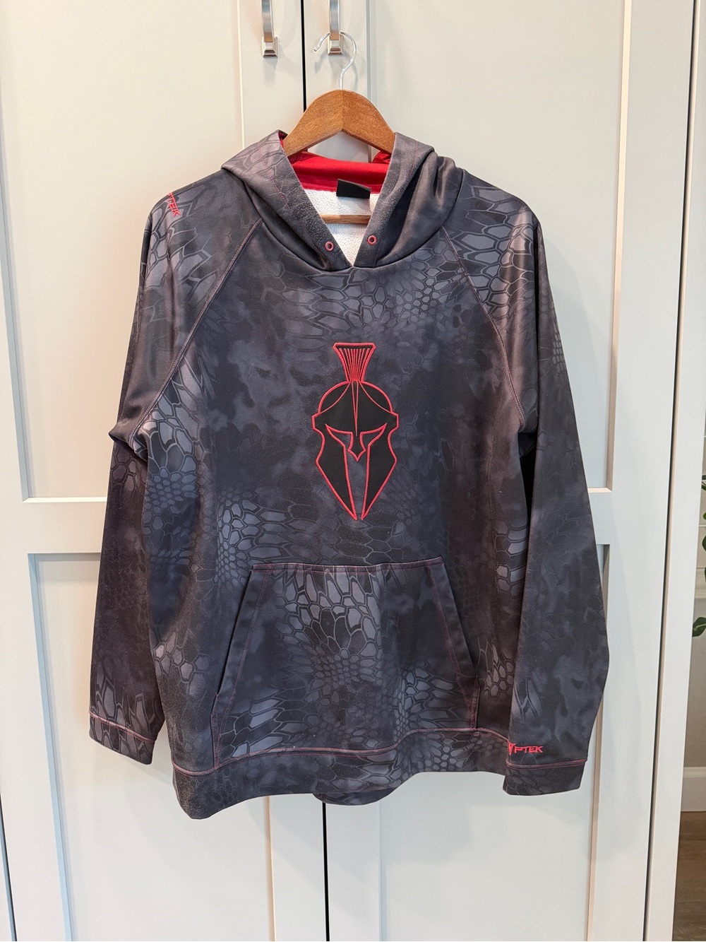 Men's Kryptek Black, Gray camo w/Red Spartan Logo Hoodie Sweatshirt